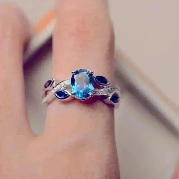 Beautiful Sterling Silver CZ and Blue and White Sapphires Ring - Picture 2 of 5